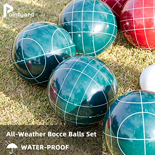 Pointyard Bocce Ball Set, Regulation 100mm Bocci Ball Sets with 8 Resin Bocce Balls,1 Pallino,Nylon Carrying Bag,Measuring Tape - Family Bocce Game for Outdoor/Yard/Lawn/Beach/Park (Red & Green) - Thumbnail 5