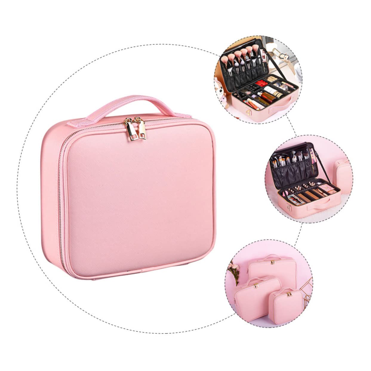 Didiseaon Pochette Porta Trucchi in Pelle Pu con Divisori Regolabili e Chiusura a Zip, Organizer Cosmetici Facile da Usare per Casa e Viaggio