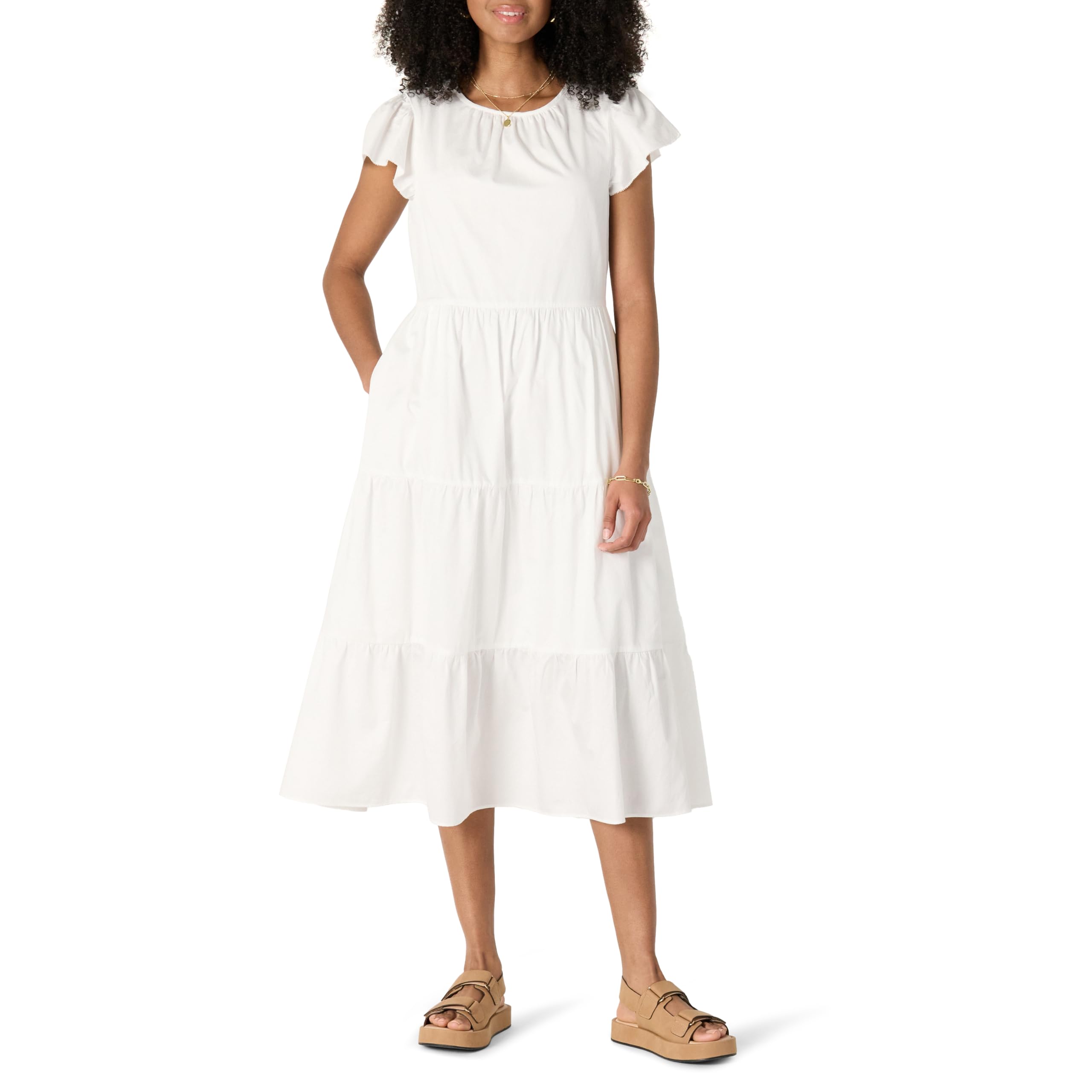Robe midi chic en satin de coton avec volants élégants - 8