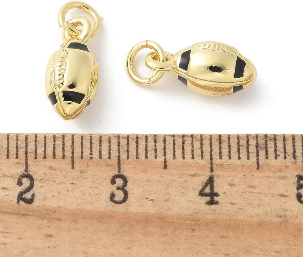 10Pcs 3D Enamel Rugby Charms with Jump Ring Brass Sport Ball Charms for Jewelry Making Necklace Keychain Backpack Crafts - Image 2