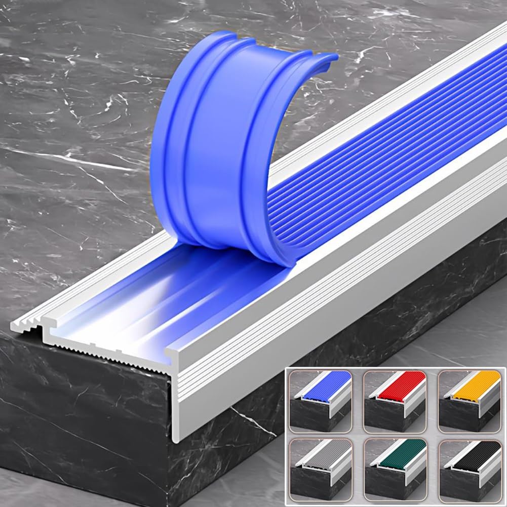 100 cm Antideslizante Perfil de Borde de Escalera, Protector de Nariz de Escalera de Aluminio con Tiras de Goma para Interior Exterior(Gray,6x2.6cm)