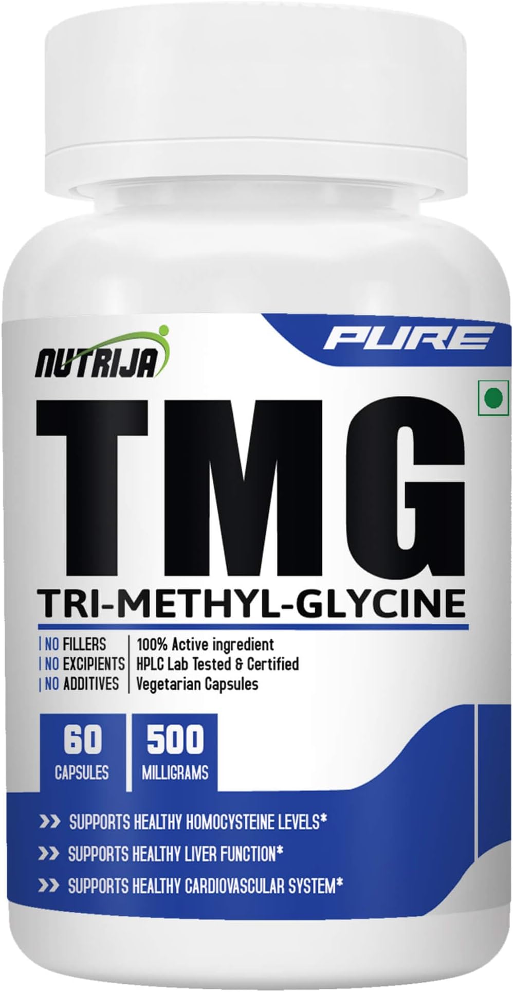 TMG 500mg - 60 Veg Capsules | Pure Betaine Anhydrous to Support Healthy Homocysteine Levels | Promotes Heart Wellness & Liver Function