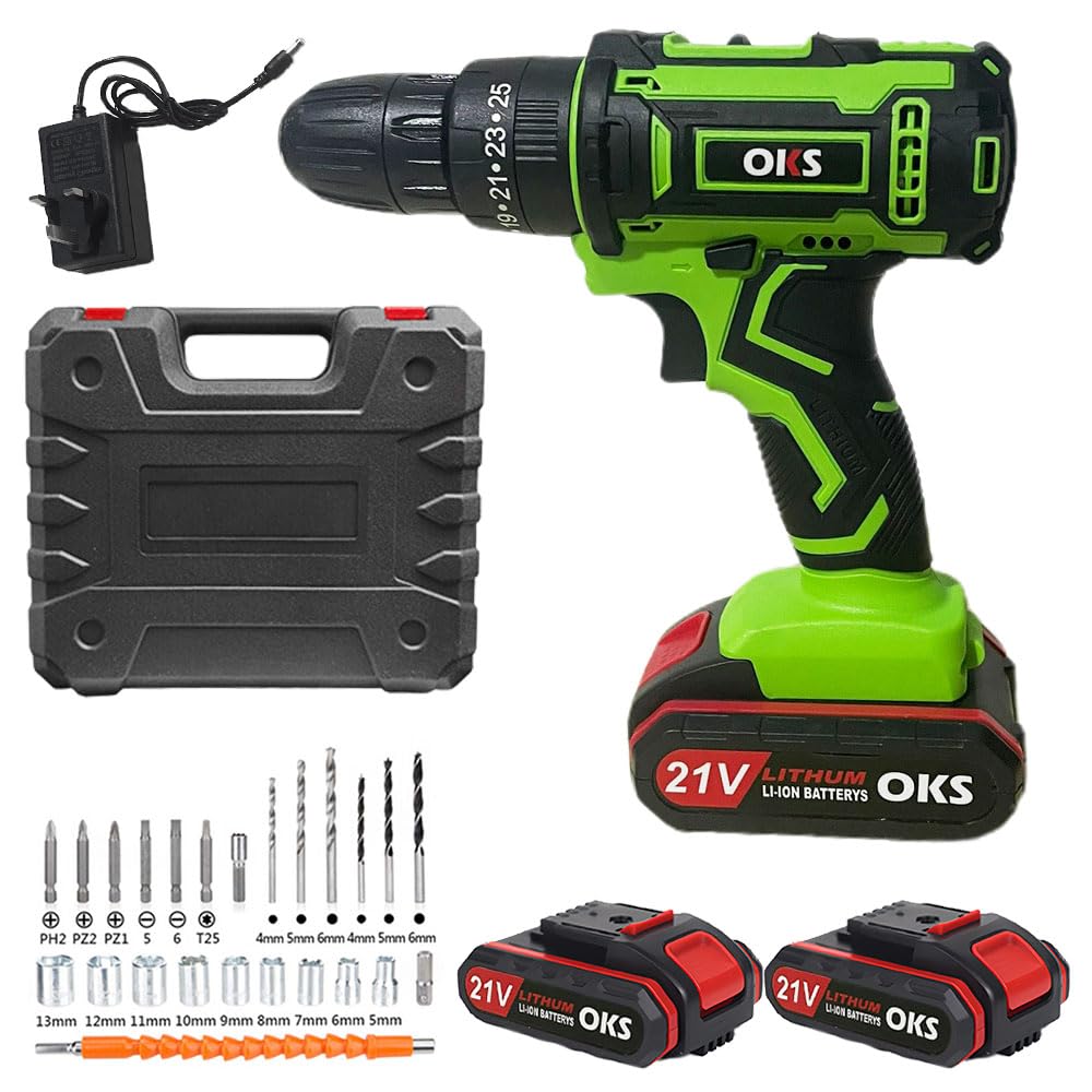 Cordless Drill Driver, 21V Electric Drill Screwdriver Kit With 25+1 Torque, 2 Speed With 2 Batteries 2.0Ah, Led Light Cordless Combi Drill For Home 744713614498