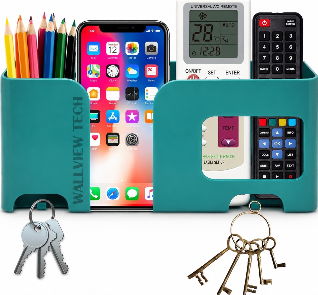 WALLVIEW TECH Mobile Holder | Plastic Storage Case for Ac/Tv Remotes | Multi-Purpose Wall Phone Stand for Charging | Remote Wall Organiser | Smart Stand Wall Gadget (Green)-picture-35