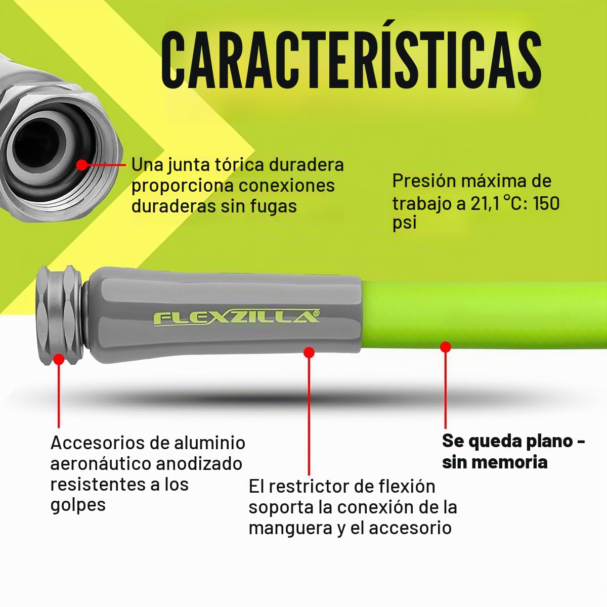 Flexzilla Manguera de jardín de 5/8 Pulgadas x 100 pies, Resistente, Ligera, Segura para Agua Potable, ZillaGreen - HFZG5100YW-E