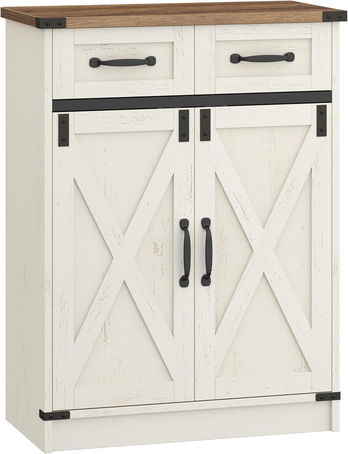 Hzuaneri Mobile da Bagno, Mobiletto da Bagno con 2 Cassetti e 2 Ante, Mobiletto da Cucina, Ripiano Regolabile, 30 x 60 x 80 cm, Bianco Rustico e Noce Medio SC62414X