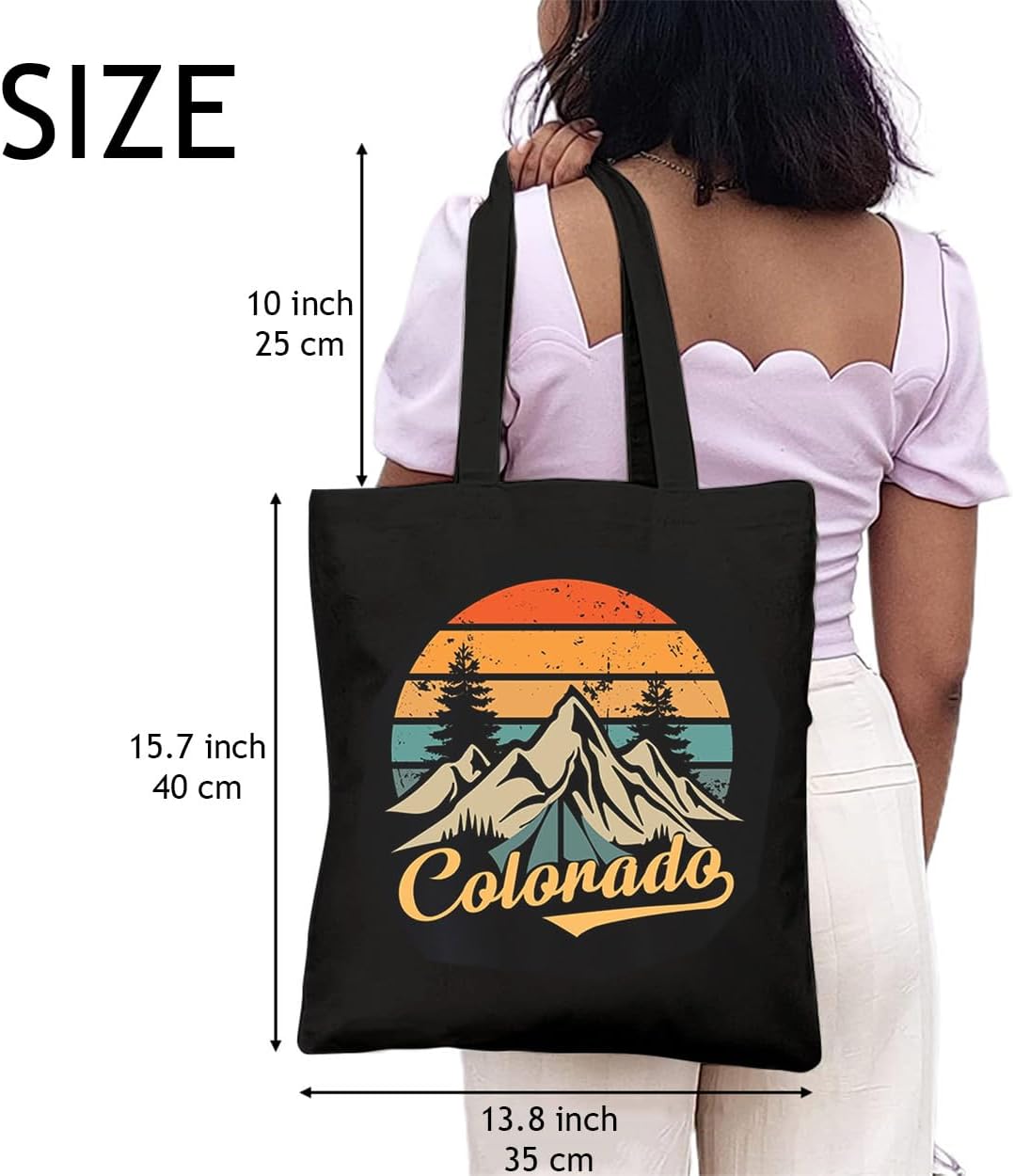 Hiking Camping Canvas Tote Bag for Women Colorado Mountain Shopping Bag Eco-Friendly Reusable Grocery Bag - Image 2