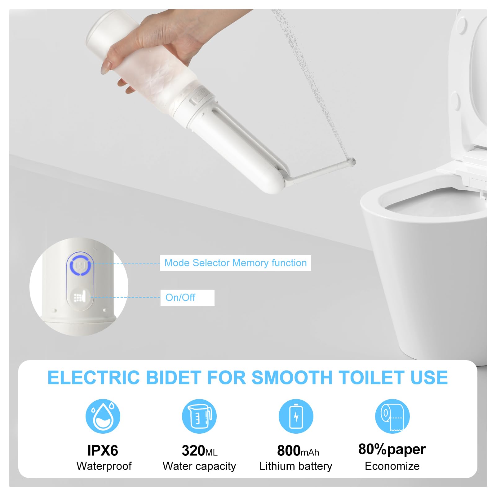 Bidet portatile per viaggi, casa e cura post-parto, grande capacità, 320 ml, ricaricabile tramite USB, spruzzatore portatile a 3 modalità, per uomini e donne, igiene personale (aggiornato)