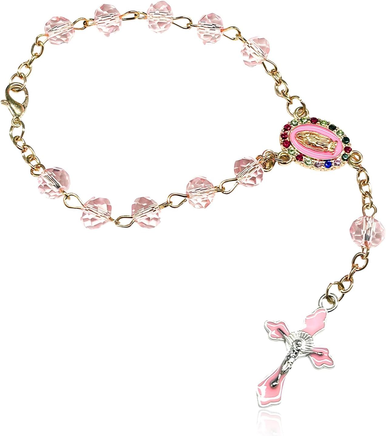 Trifletopia Men's Pink 1Pc Car Rosary Beads Hanging - Rearview Mirror Cross Pendant - Religious Bead Ornat - Catholic Faith Decoration For Vehicle Interior, Baptism & Wedding (Pink)