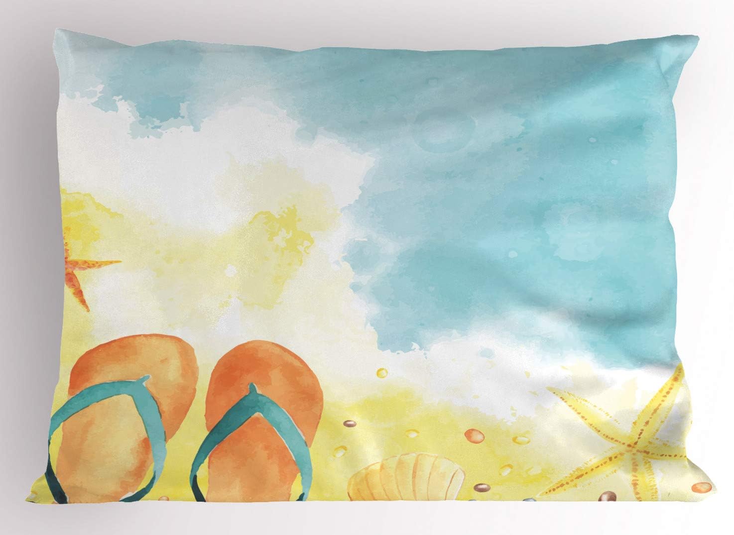 Lunarable Botanical Pillow Sham Set of 2, Autumn Leaf in Various Gradient Toned Boho Effect Striped Motifs, Quality Microfiber Bedding Item for All Seasons, 26" x 20", Seafoam Lilac Pale Green