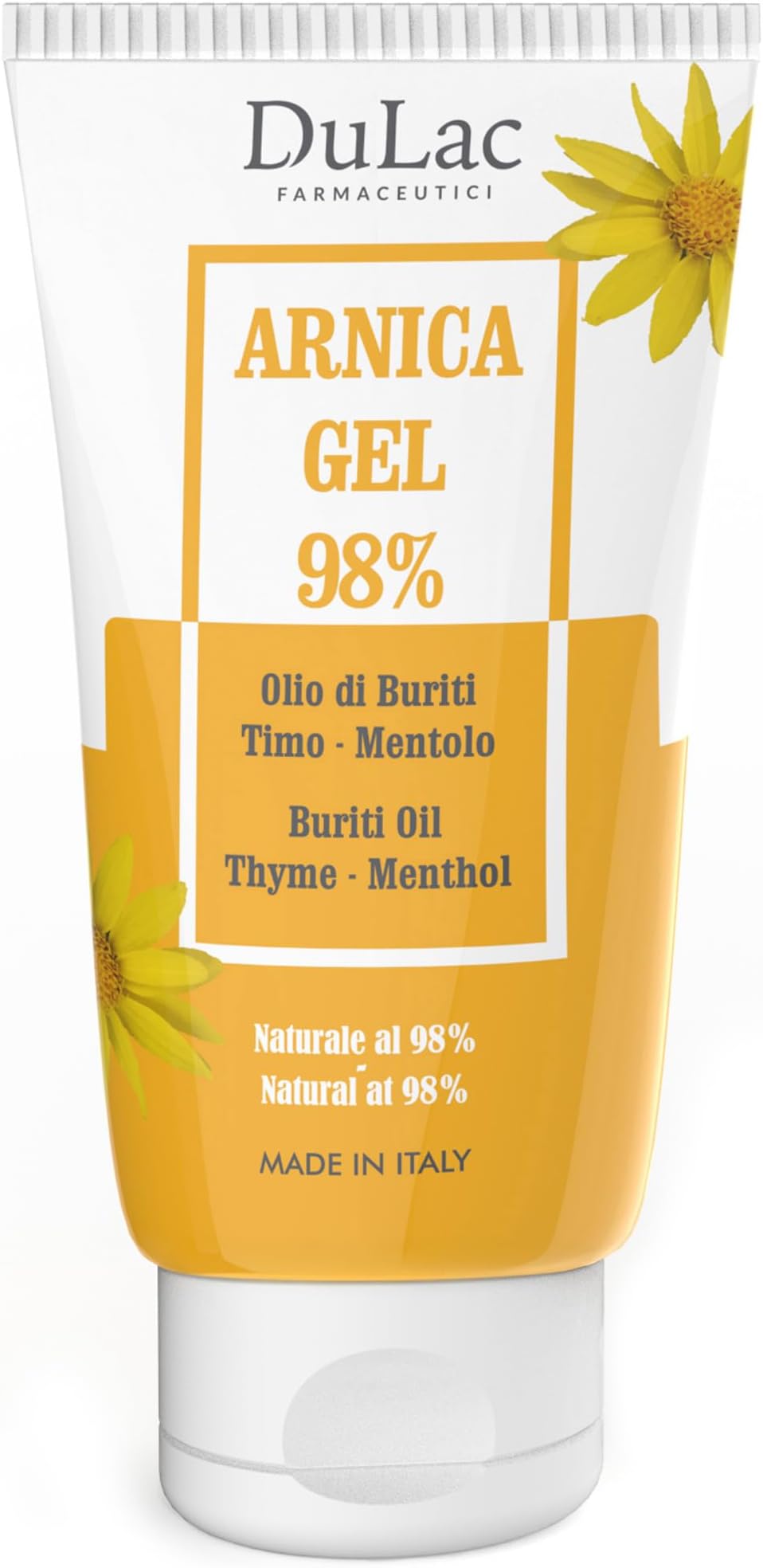 Dulac – Arnica Gel 98% with Refreshing Effect, 50 ml, Provides Relief to Muscles and Joints, Arnica with Buriti Oil, Thyme and Menthol, Ideal for Massage, Dermatologically Tested, Made in Italy