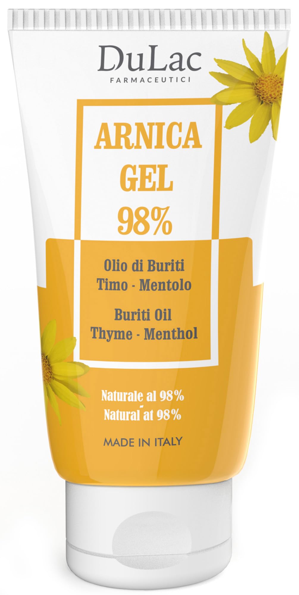 DuLàc, 98% Arnica Gel with Buriti Oil, Thyme and Menthol, for Massaging The Skin of Muscles and Joints, Dermatologically Tested, Nickel Tested, Made in Italy, 50 ml