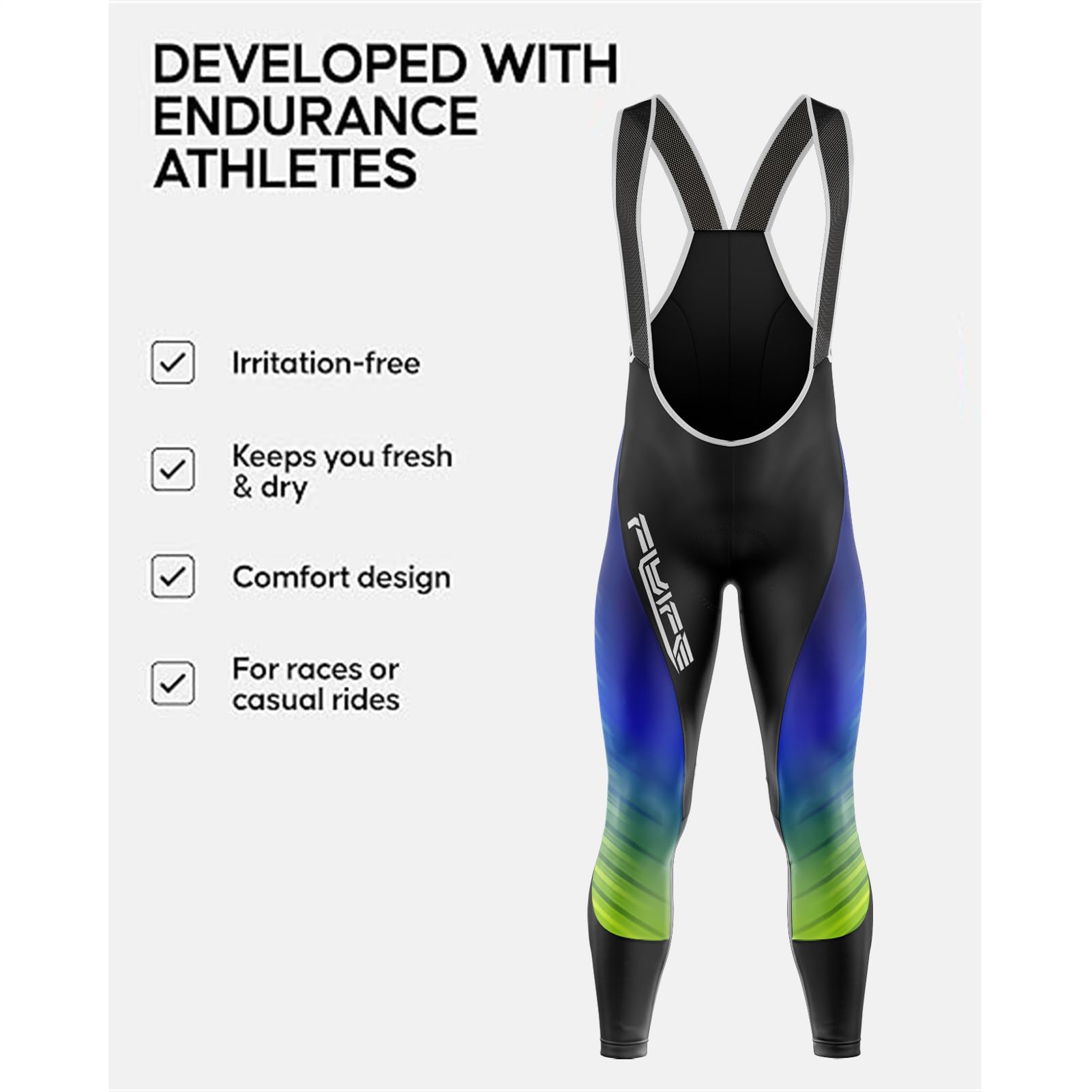 Salopette Ciclismo Uomo Lunga Ciclismo Pantaloni Imbottiti, Pettorina e Pantaloni, Fondello Imbottito 8D in Camoscio, Quick Dry, da Uomo