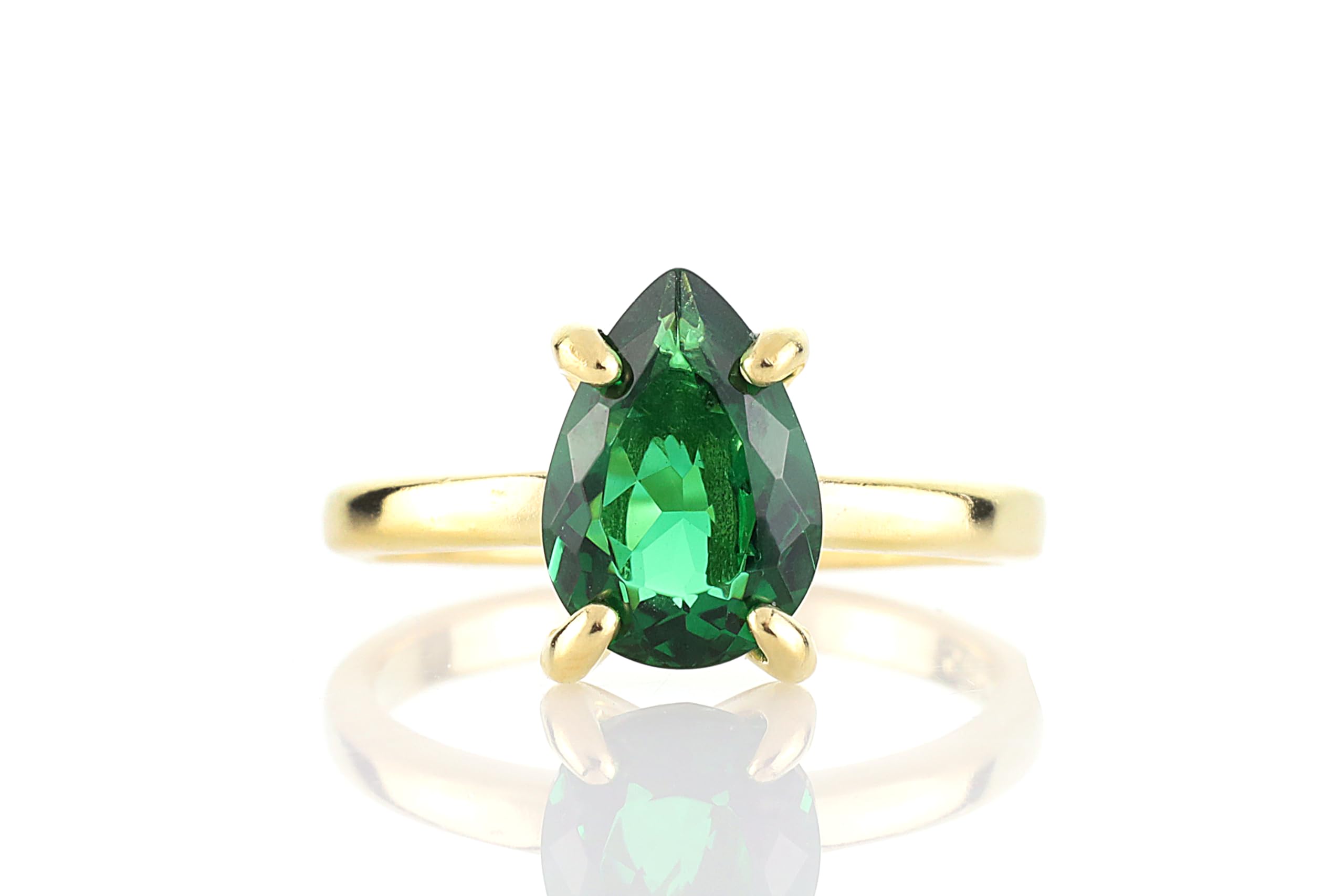 Anillo de Esmeralda Pera Compromiso Boda - Anillo Piedra de Nacimiento Todos los Días - Anillos Artesanales Dainty, Anillos de Promesa Personalizados, Anillos Apilables - Joyería Artesanal para Mujer