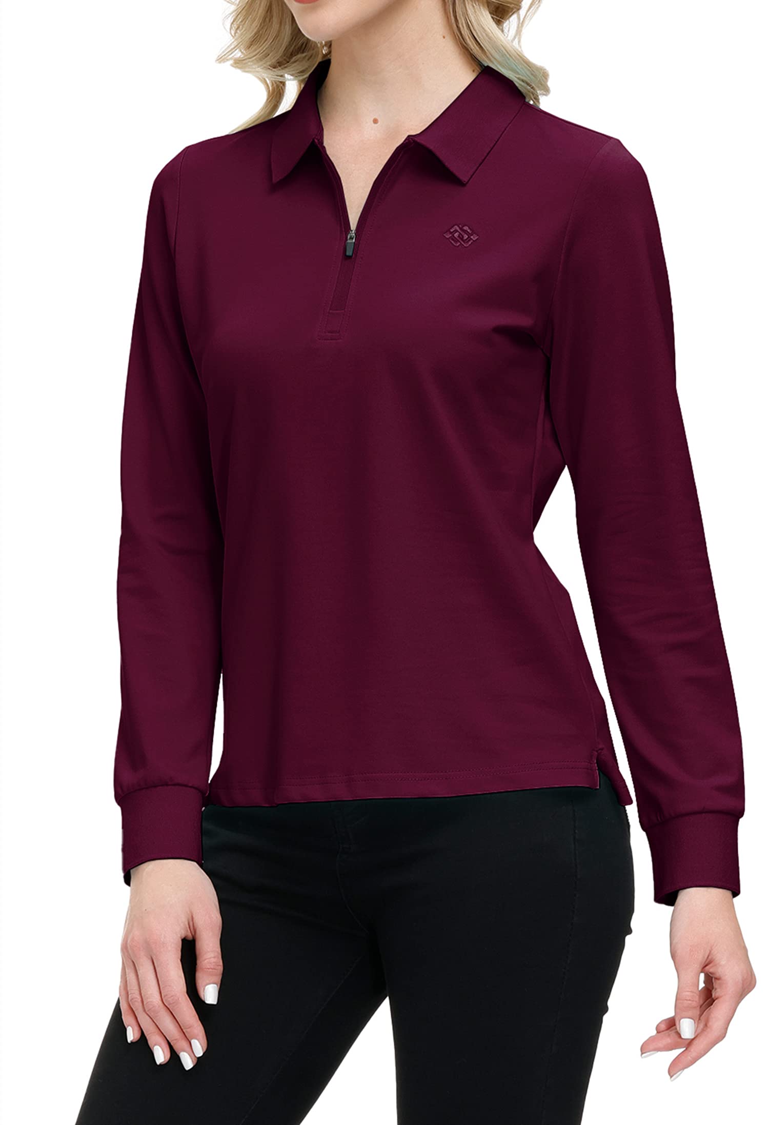 MoFiz Damen Poloshirt Langarm Baumwolle Polohemd Sport Polo Wintershirts mit Reißverschluss Kragen