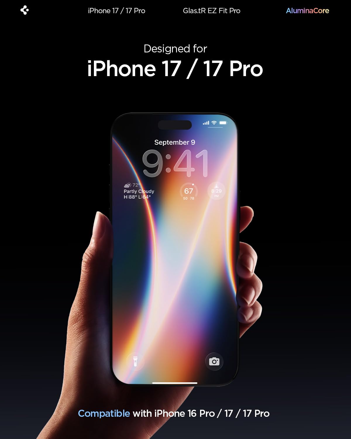 Spigen Glas.tR EZ Fit Pro Vetro Temperato compatibile con iPhone 17, iPhone 17 Pro/16 Pro, 2 Pezzi, Installazione Facile, Cristallino, Durezza 9H Pellicola prottetiva