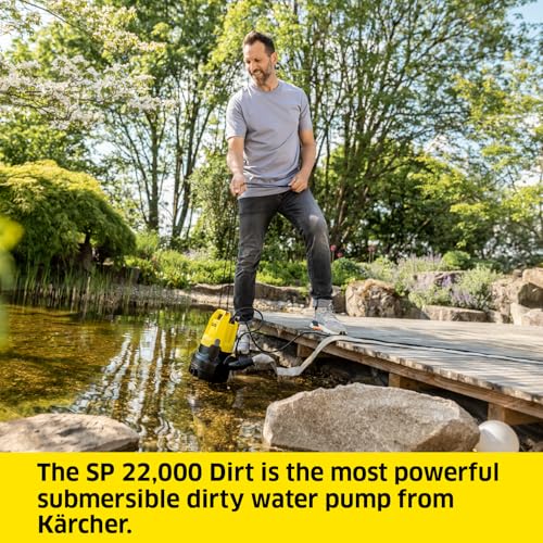 Pompe d'Evacuation Kärcher Sp 22,000 Dirt, Moteur 750W, Débit de 22000 L/H, 0,80 Bar, Profondeur Immersion Max 7 m, Hauteur Refoulement Max 8M, Taille Particules Max 30 mm, Hauteur Liquide Résiduel