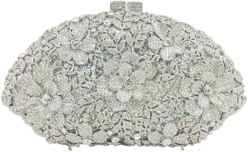 Boutique De FGG Flower Crystal Clutch Purses for Women Evening Bags Formal Wedding Handbag Party Rhinestone Clutch Bag,Mini