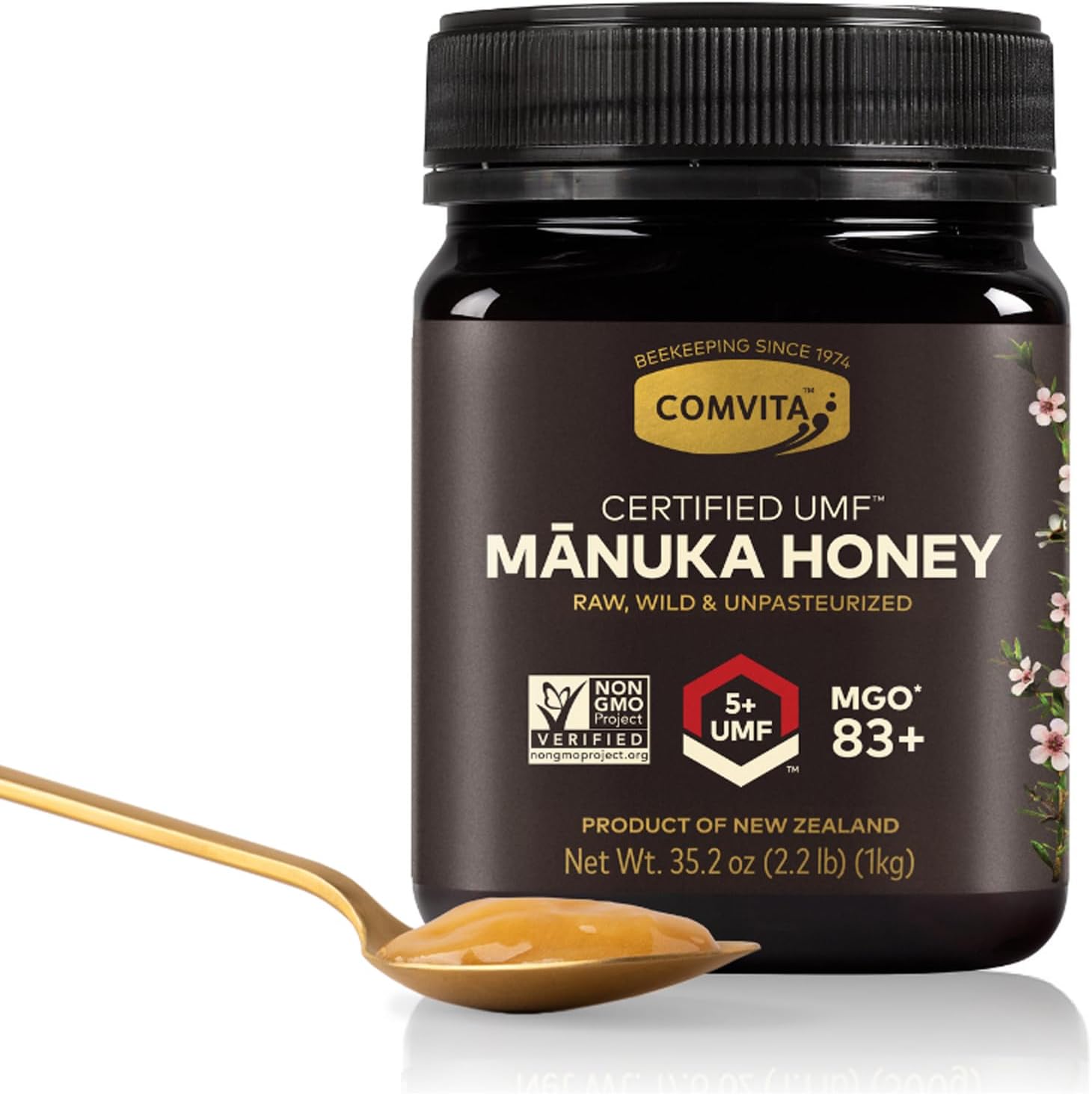 Comvita Manuka Honey UMF 5+ (MGO 83+) - Raw Manuka Honey New Zealand, Pure & Unpasteurized, Superfood for Immune Health, Use in Tea, Wild, Monofloral, Non-GMO - 1kg (32.5 oz)