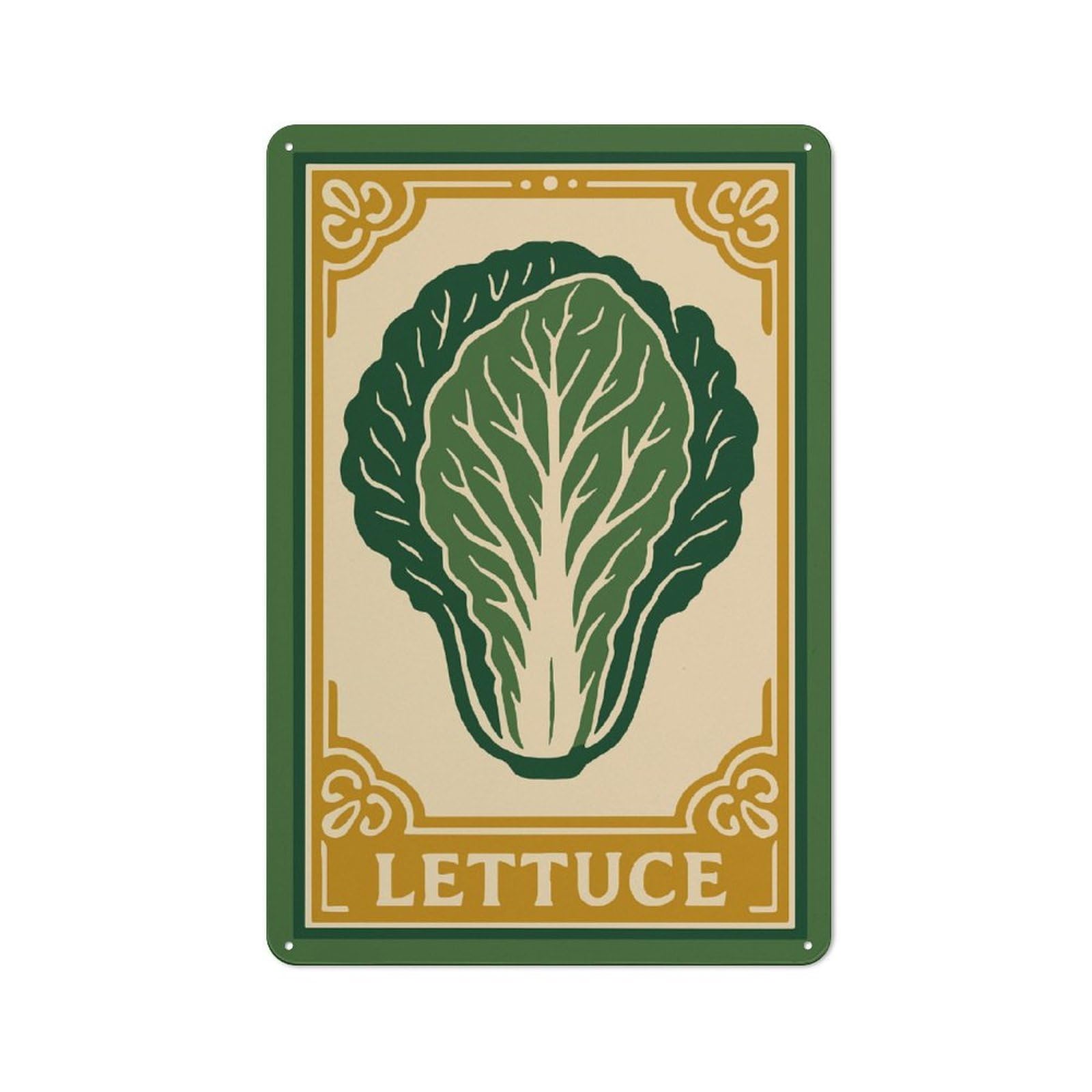 Junmoney Style-21 Modern Retro Decorative Metal Plaque 30X20cm Featuring Lettuce Illustration With Decorative Border, Loft Wall Plaque For Flat, Bar, Studio Or Gallery Wall