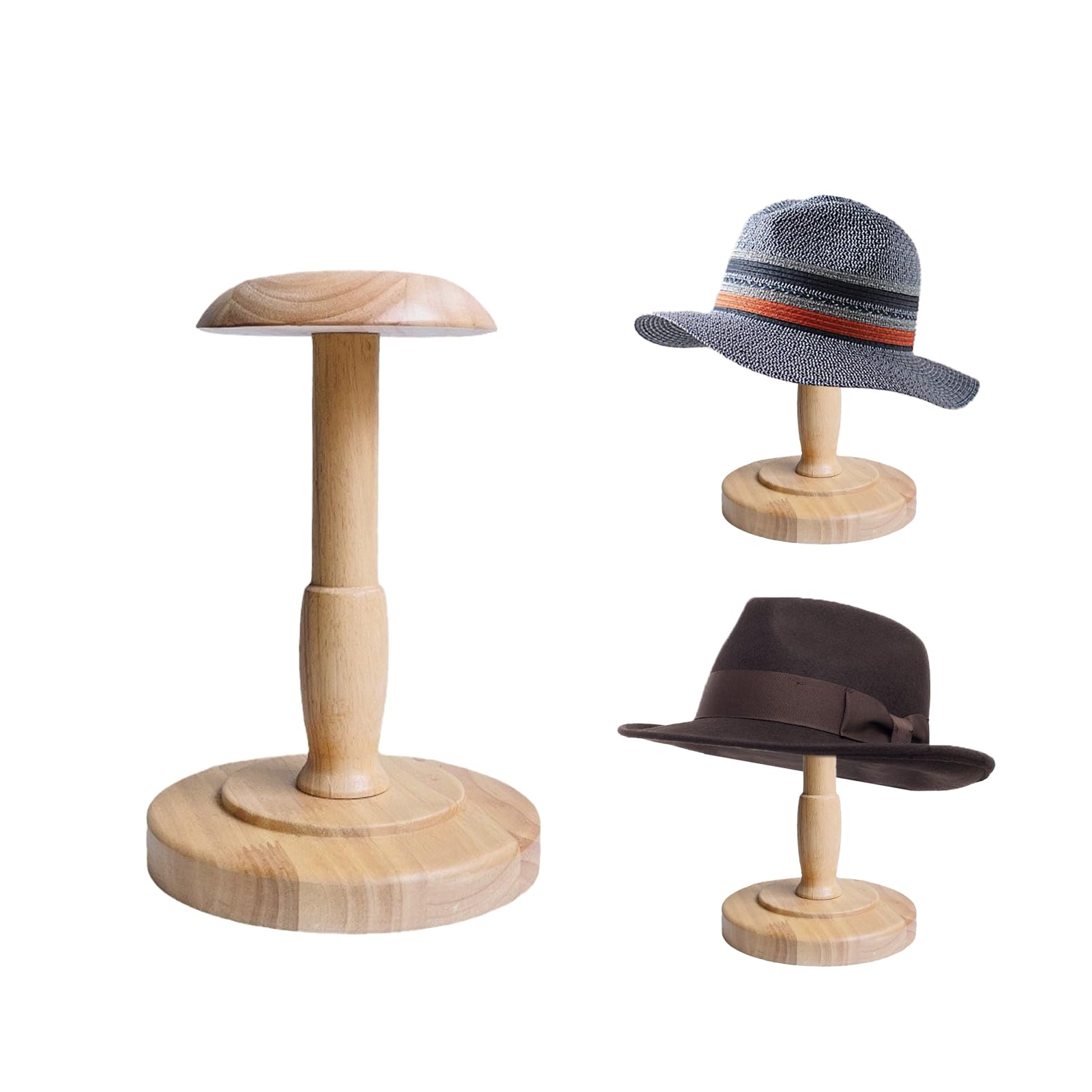 TINGSING Wooden Hat Display Stand Tabletop Hat Rack Dome Shaped Cowboy Cap Organizer Wig Holder Helmet Stand for Closet Home Decor