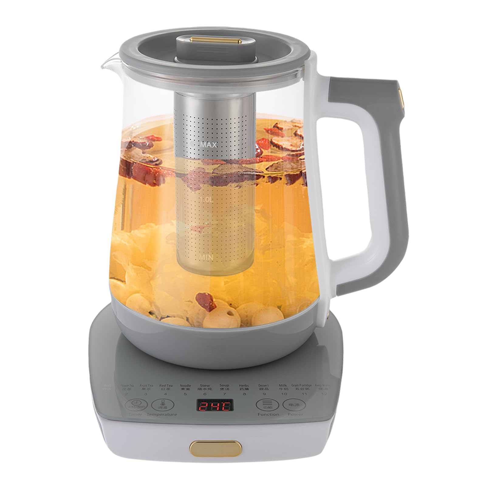 Glass Electric Kettle - 1.8L, 800W, 12 Functions, Boils Water with Timer & Reservation, Iced Tea Maker