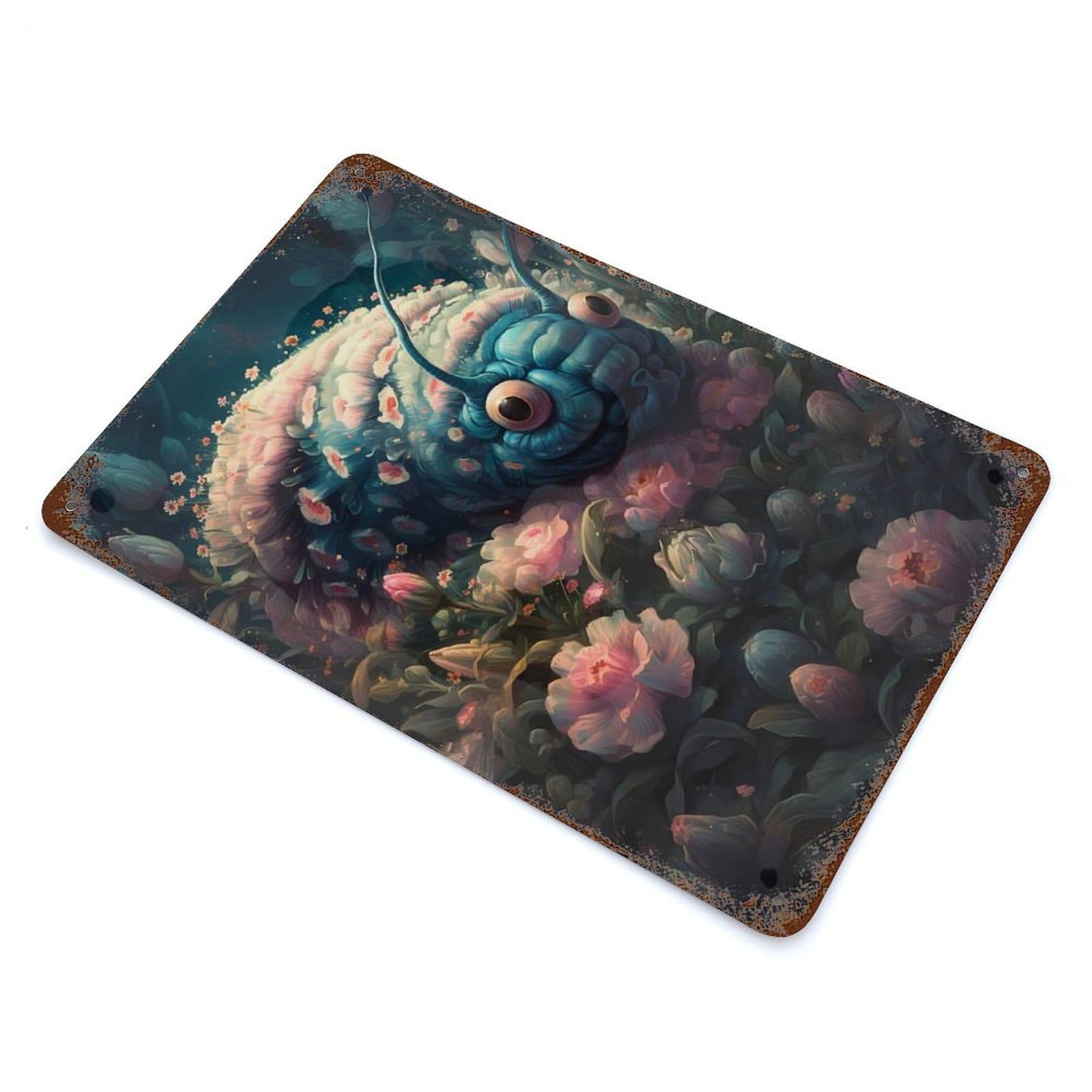 Rust Effect Caterpillar Petite Rusty Metal Tin Sign 11.8"x7.9", Farmhouse Wall Decor for Shed, Workshop And Garage Wall Decor