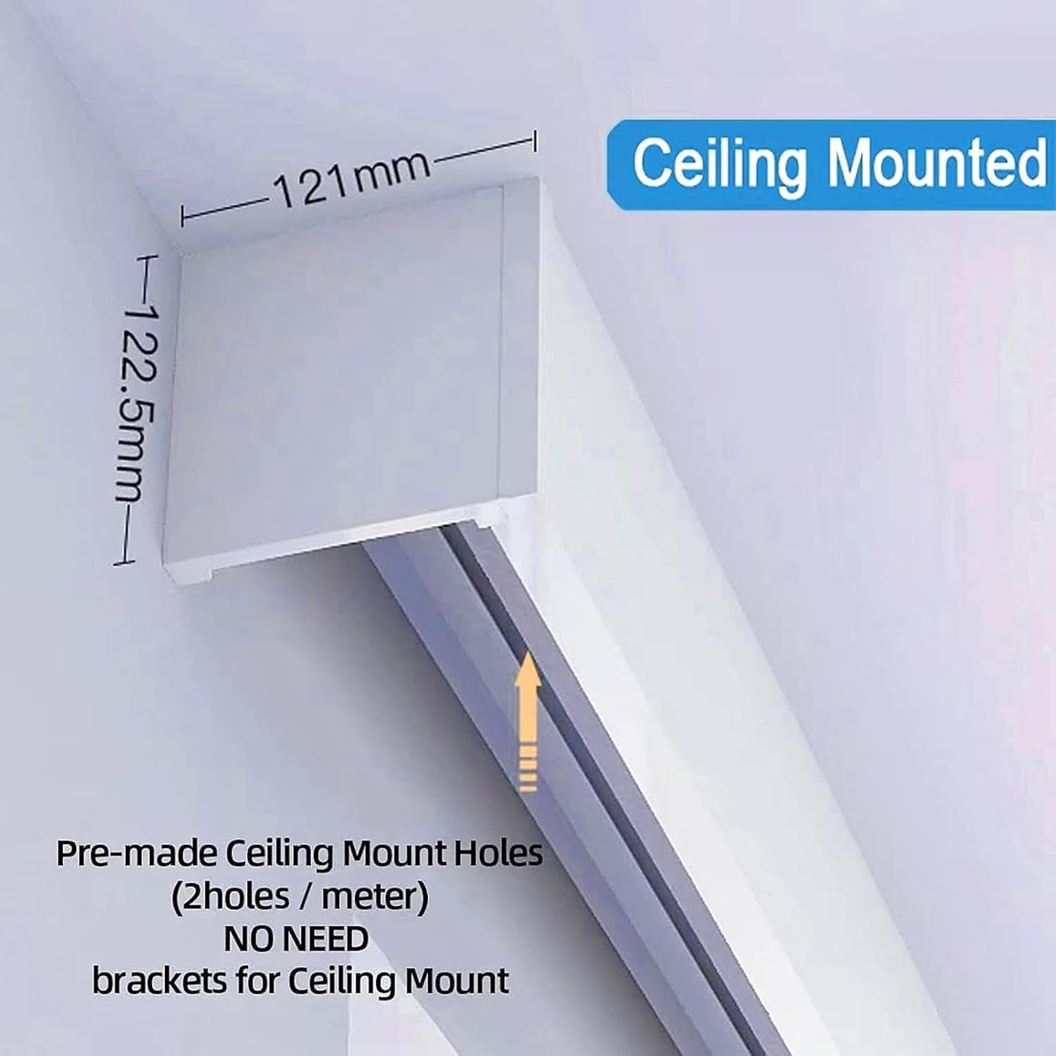 TIPIACE Curtain Single Track and Valance, Ceiling Mounted Curtain Rail for Living Room Bedroom Room Divider, Custom track length (White)