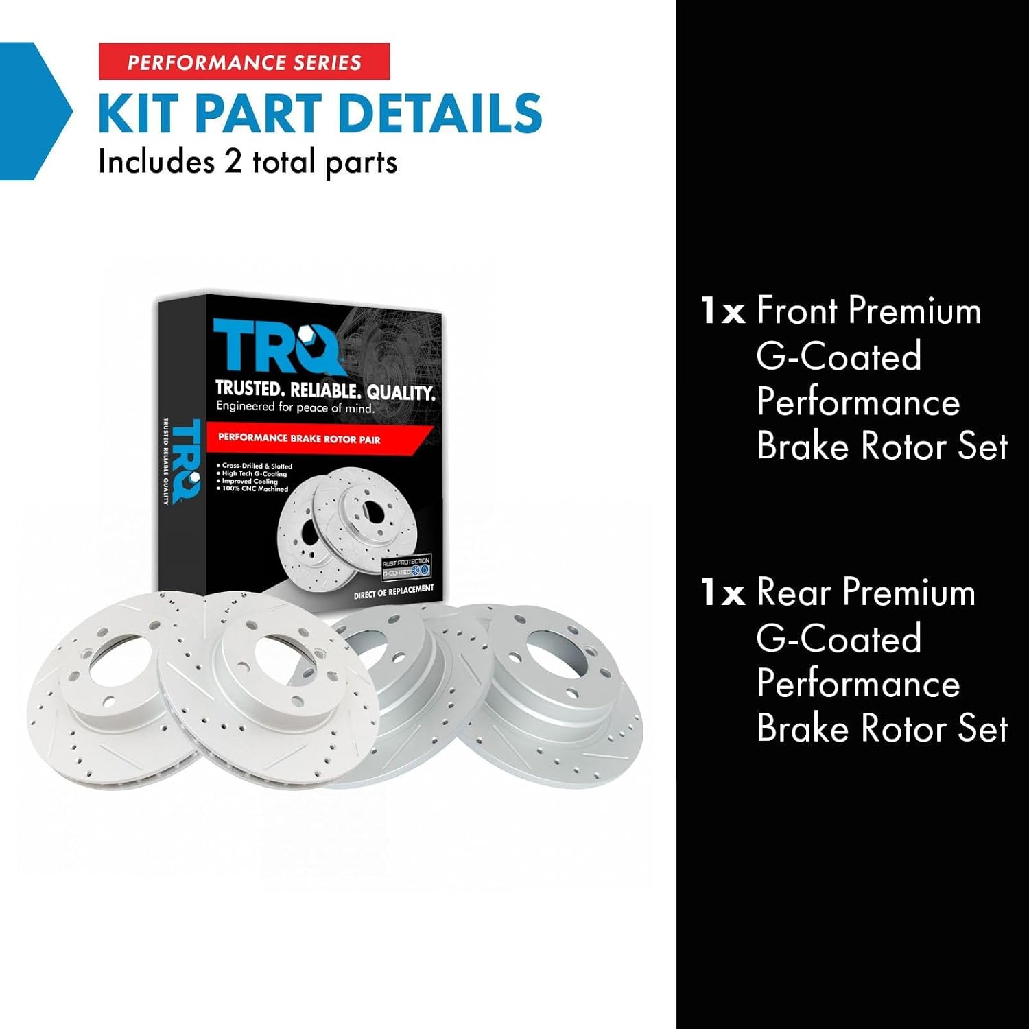 TRQ Front and Rear Brake Rotor Set G Coated Drilled and Slotted Compatible with 1992-1998 BMW 318i 318is 325i 325is 1996-1998 328i 328is 1998-1999 323is