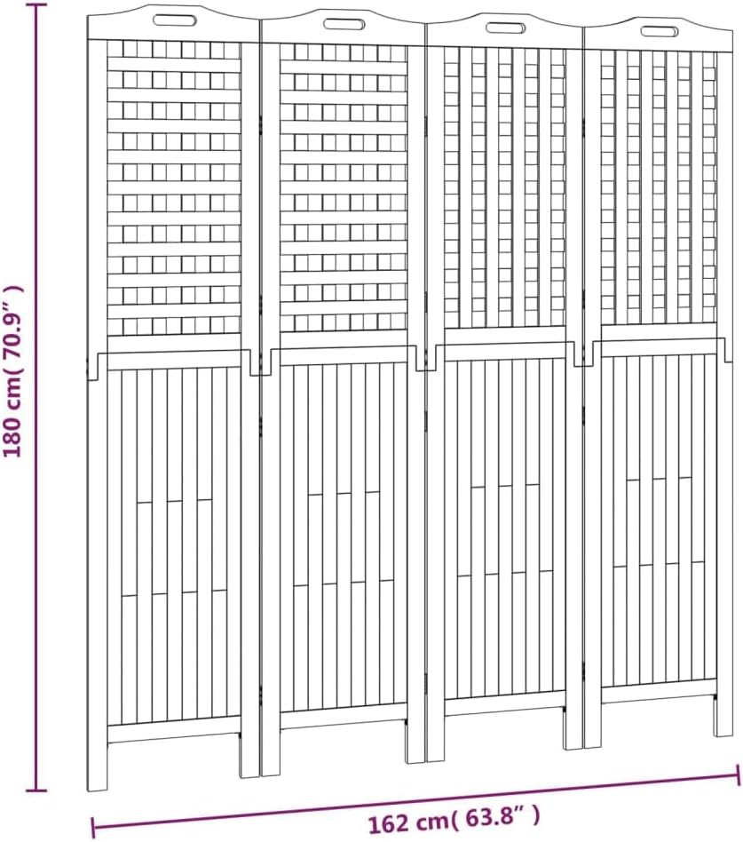vidaXL 4 Panel Room Divider, Room Divider Privacy Screen Folding 4 Panel, Folding Divider Screen for Home Office, Farmhouse Style, Solid Wood Acacia