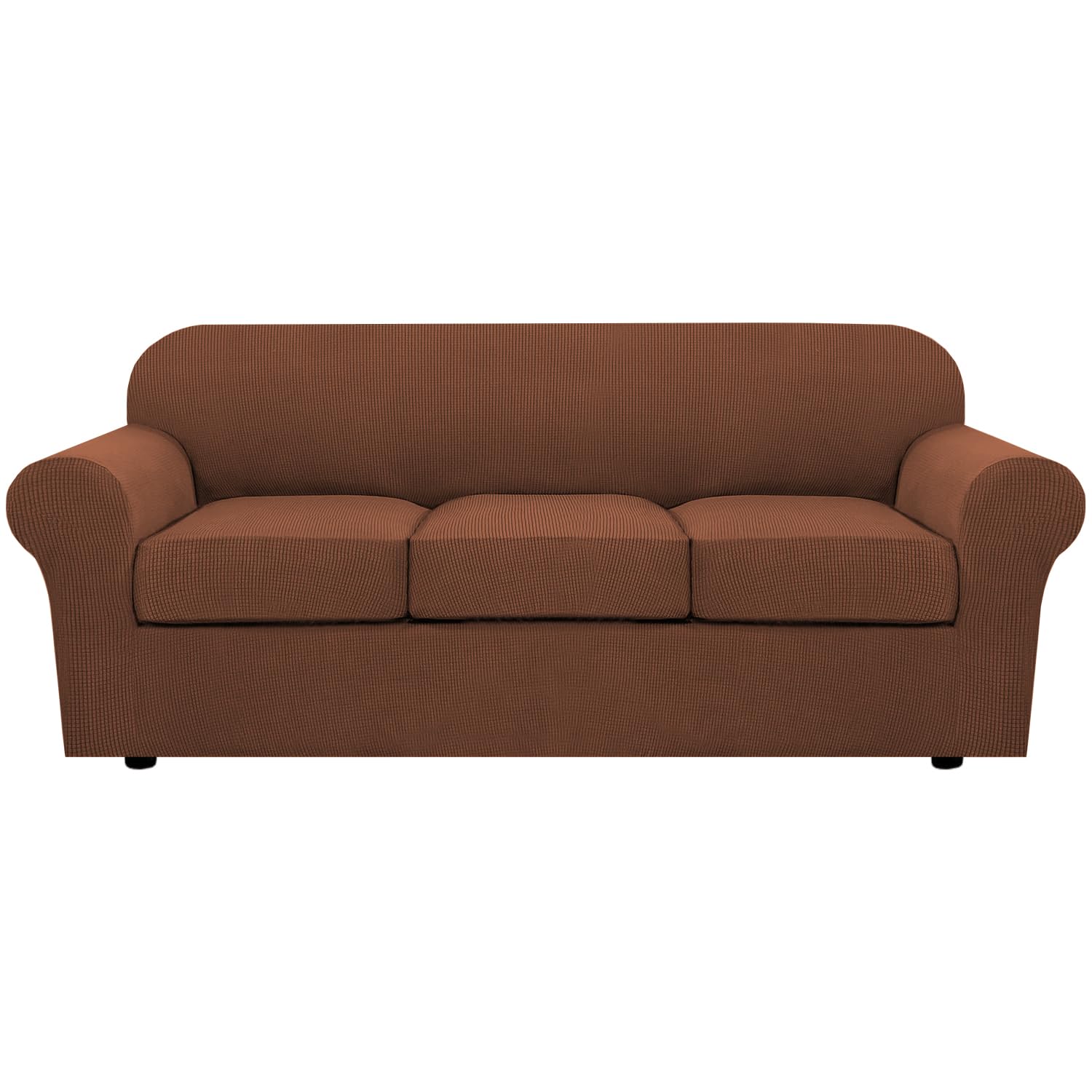 H.VERSAILTEX 4 Piece Stretch Sofa Covers for 3 Cushion Couch Covers for Living Room Furniture Slipcovers (Base Cover Plus 3 Seat Cushion Covers) Upgraded Thicker Jacquard Fabric (Sofa, Caramel)