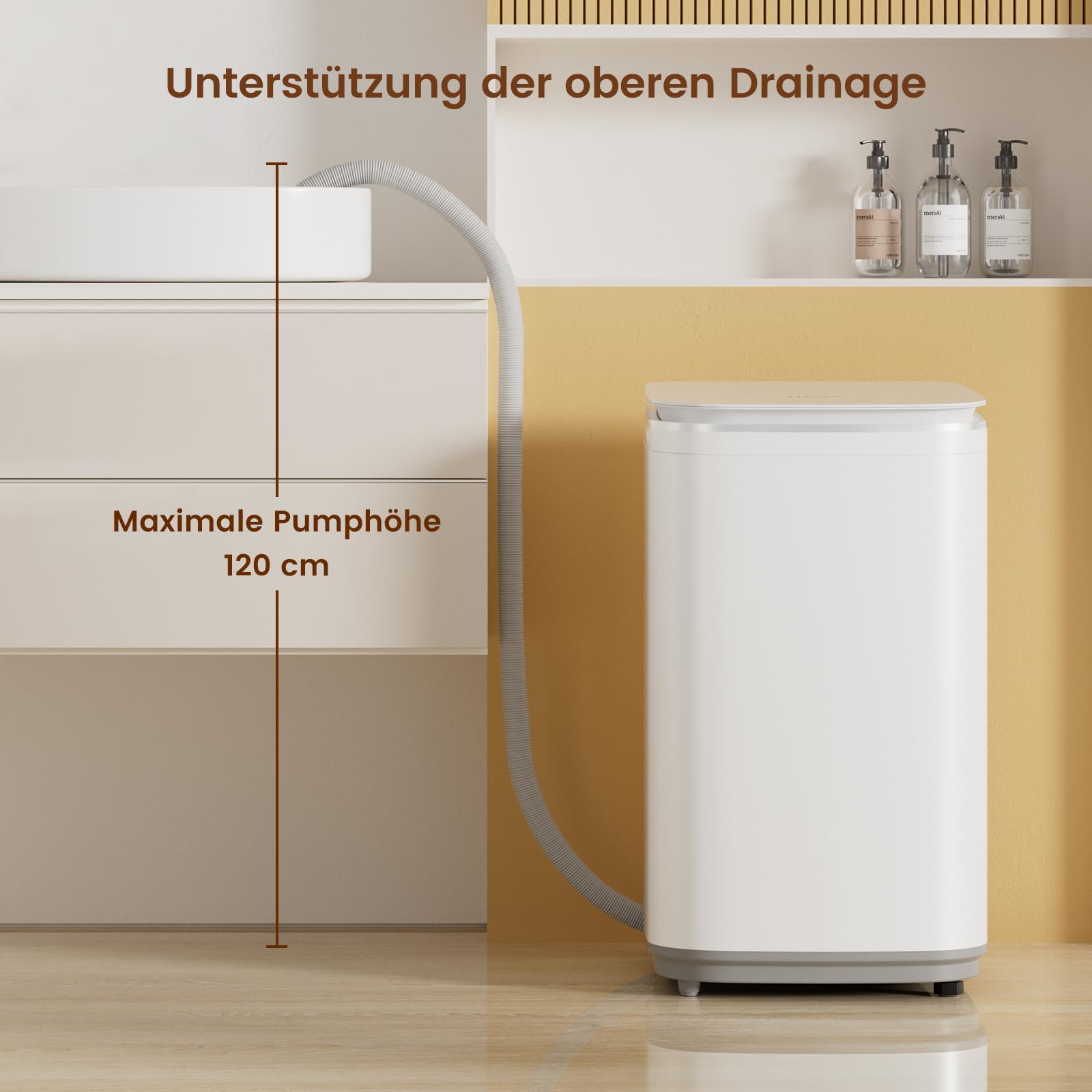 HAVA Mini Waschmaschine 3 kg Vollautomatisch 8 Programme Heißwaschfunktion Ablaufpumpe Platzsparend