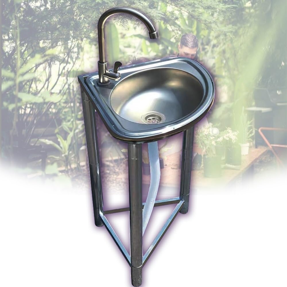 TAJMDGW Triangle Corner Sink, Stainless Steel Small Wash Basin Kitchen Sink, Free Standing Garden Sink Portable Camping Sink for Laundry Balcony