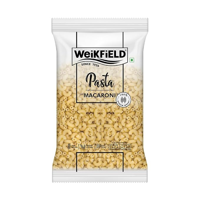 Weikfield Macaroni Pasta| Healthy Pasta Made With 100% Durum Wheat Semolina | No Maida | Rich in Protein & Fibre | Non Sticky | 100% Vegetarian | 1Kg Pouch