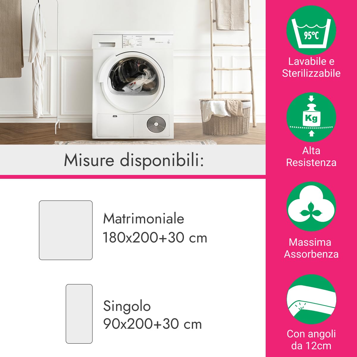 Ipersan – Coprimaterasso Matrimoniale 180x200 Impermeabile, Coprimaterasso 2 Piazze Antiacaro e Anallergico in Puro Cotone Spalmato con Poliuretani, Traspirante e Morbido, Fasce Elastiche Aderenti
