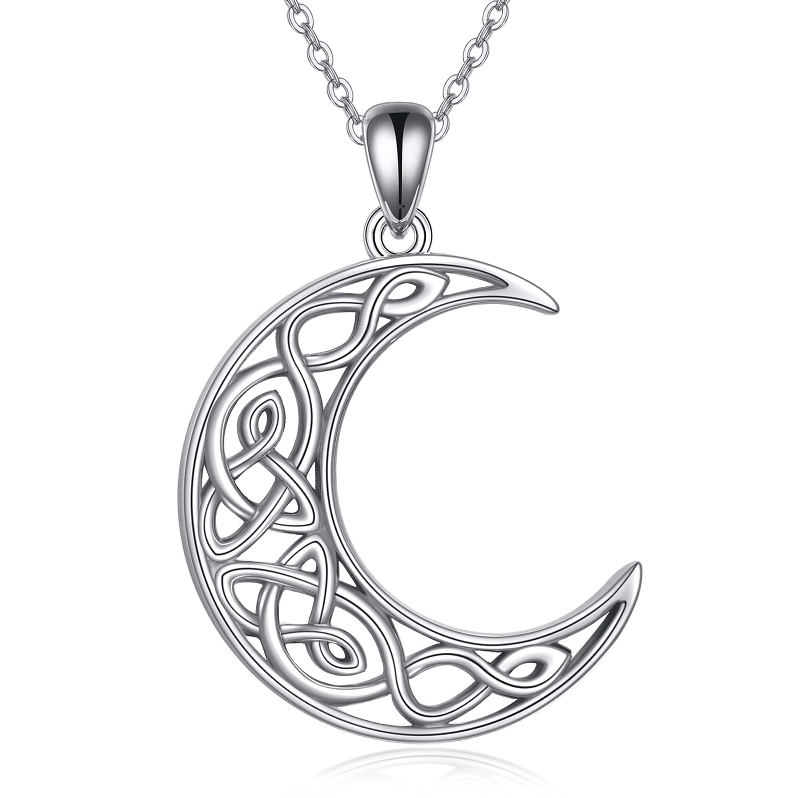 VONALA Keltischer Knoten Mond Halskette 925 Sterling Silber Mond Anhänger Kette Irland Schmuck Geschenke für Damen Mädchen