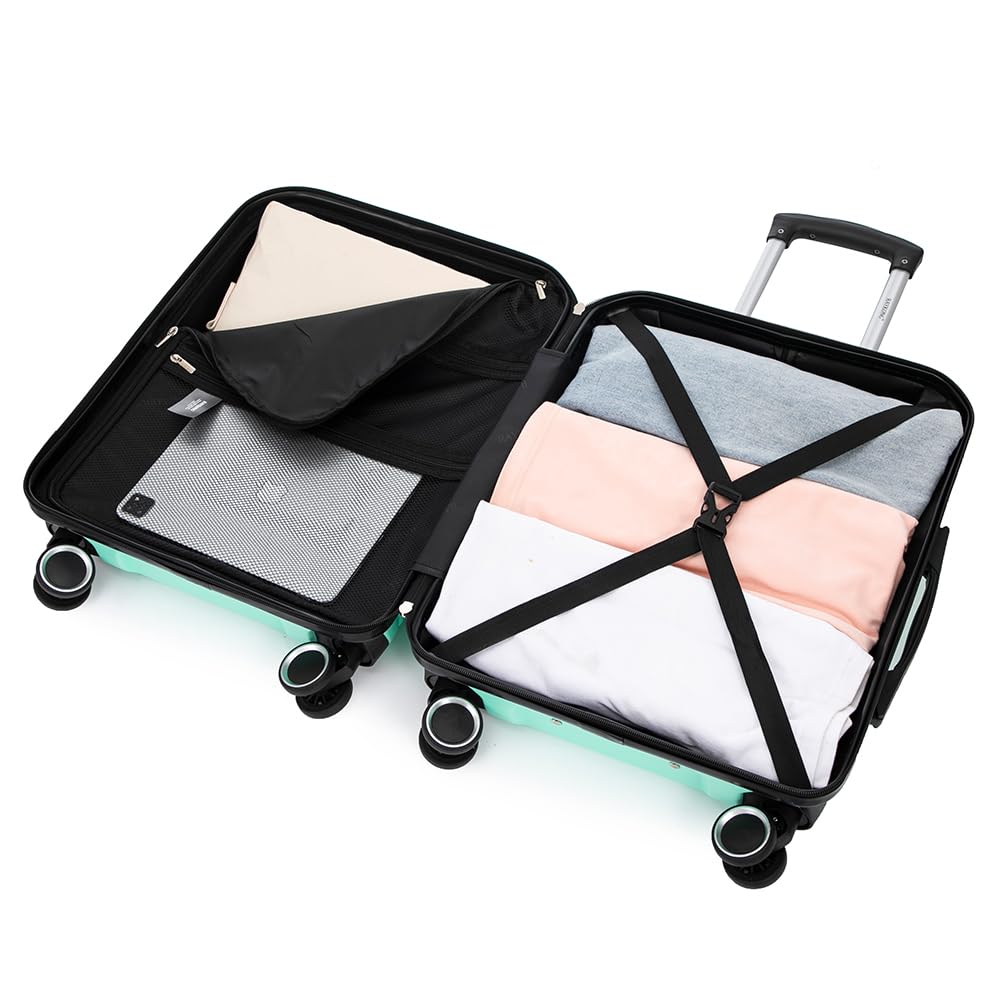 RAYKONG Maleta de Cabina 55x40x20cm Policarbonato (40L) semirígida Trolley pequeño Equipaje de Mano 4 Ruedas giratorios a 360º Cierre numérico (Menta)