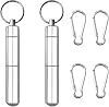 2 Set Aluminum Toothpick Holder with 4 Pack Keychain, Portable Alloy Pocket Waterproof Box Metal Pill Toothpick Case and Buckles for Travel Picnic and Camping, 3 x 0.6 Inch, Silver