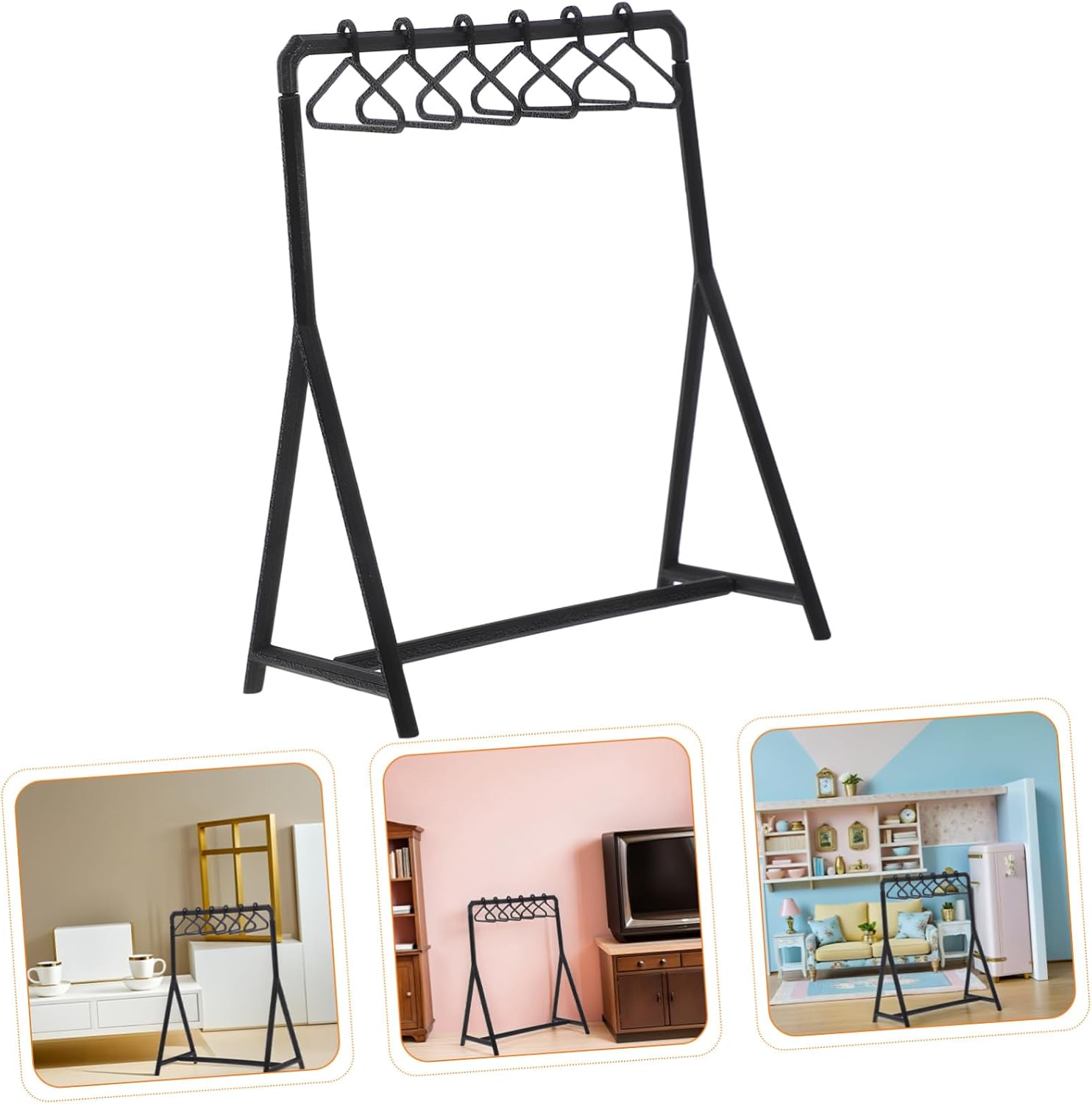 Uonlytech 2Set Mini Doll Garment Rack with Hangers Plastic Mini Clothes Stand for Dollhouse Furniture Compact Doll Coat Storage and Display Organizer for Imaginative Play