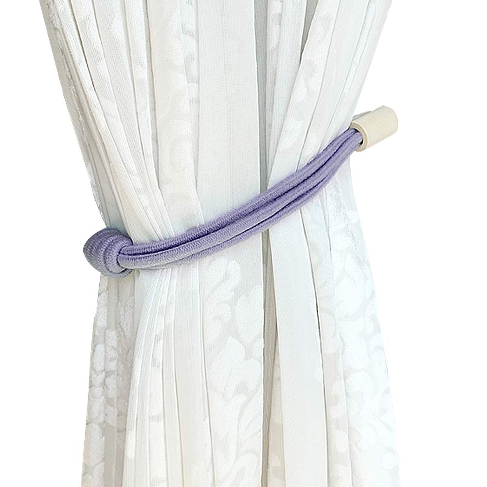 EleCharm One Pair Wooden Magnetic Curtain Tiebacks Simple Style Drapery Holdbacks Natural Rope Living Room Bedroom Window Decor (Purple)