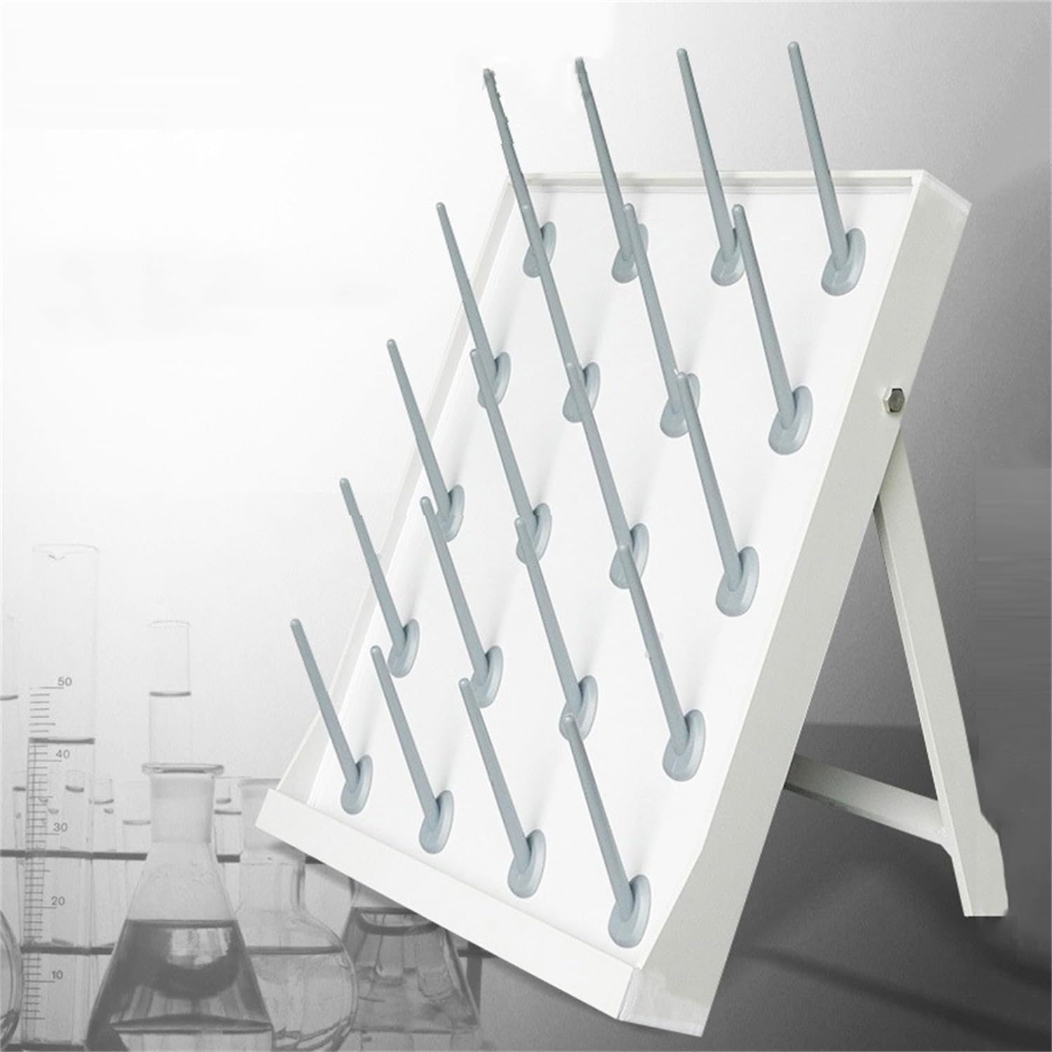 School Lab Drying Rack, Laboratory Beaker Drying Holder, Foldable and Movable, White Drying Rack(24 Pegs)