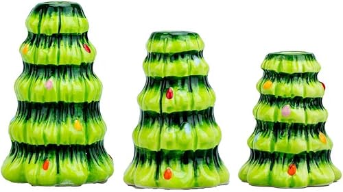 Juego de 3 portavelas de árbol de Navidad, portavelas cónico de cerámica para decoración de mesa navideña, forma festiva de árbol de Navidad en 3