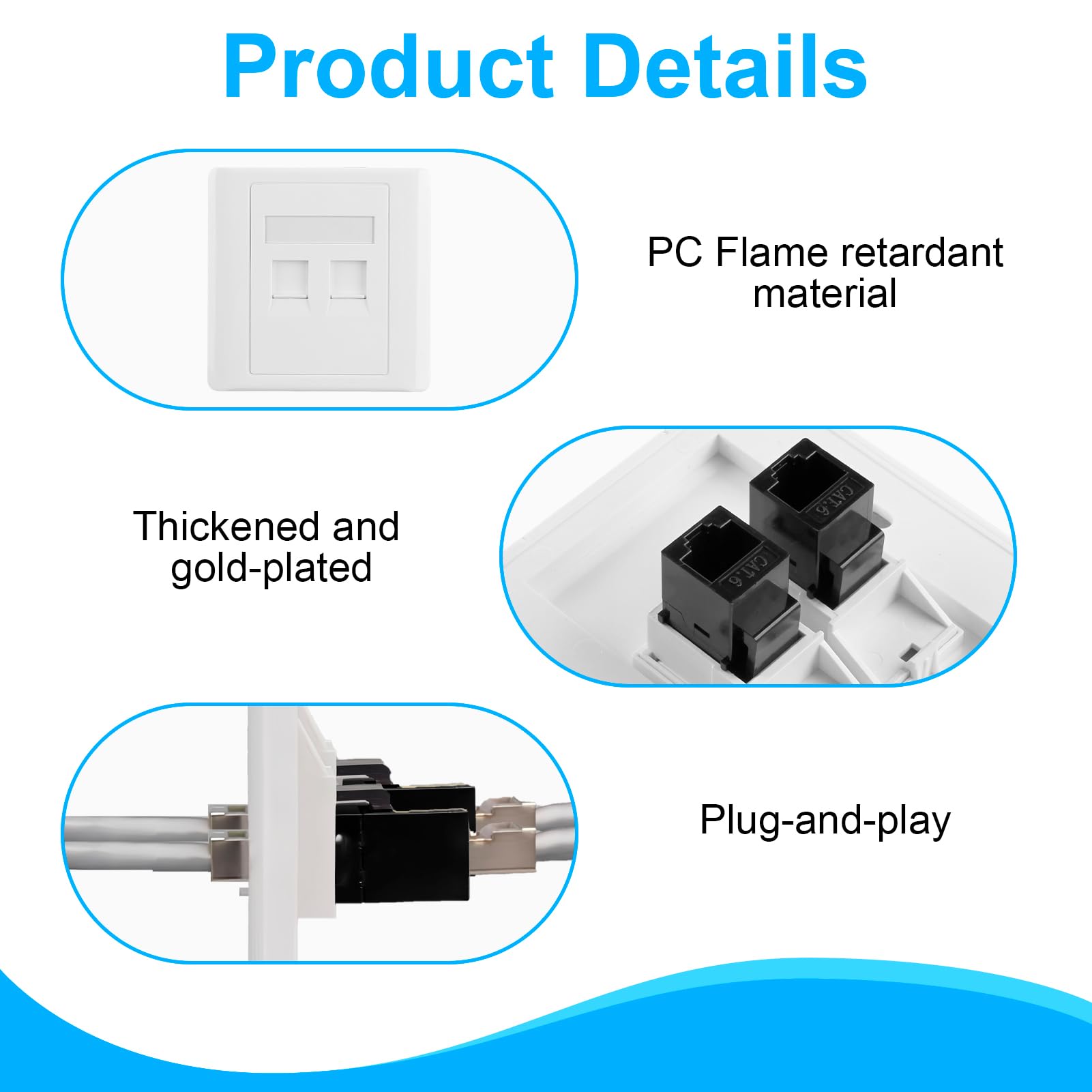 Rj45 Socket Ethernet Wall Socket Cat 6 Gigabit Network Socket Cat6 Ethernet Sockets Rj45 Lan Cable Faceplate Dual-Pass Sockets Networking Port Face Plate Internet Wall Box for Ethernets Cable Install - Image 3