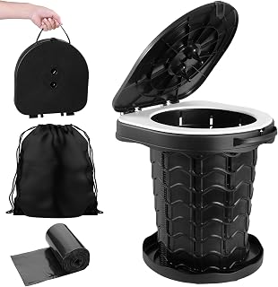 Collapsible Portable Toilet with Odor-Lock Lid - 1-Minute Setup Adjustable Height (2.95in-13.58in) 400lbs Capacity, Backpack-Friendly 3-in-1 Camp Potty for Camping, Hiking, Car, RV & Emergency Use