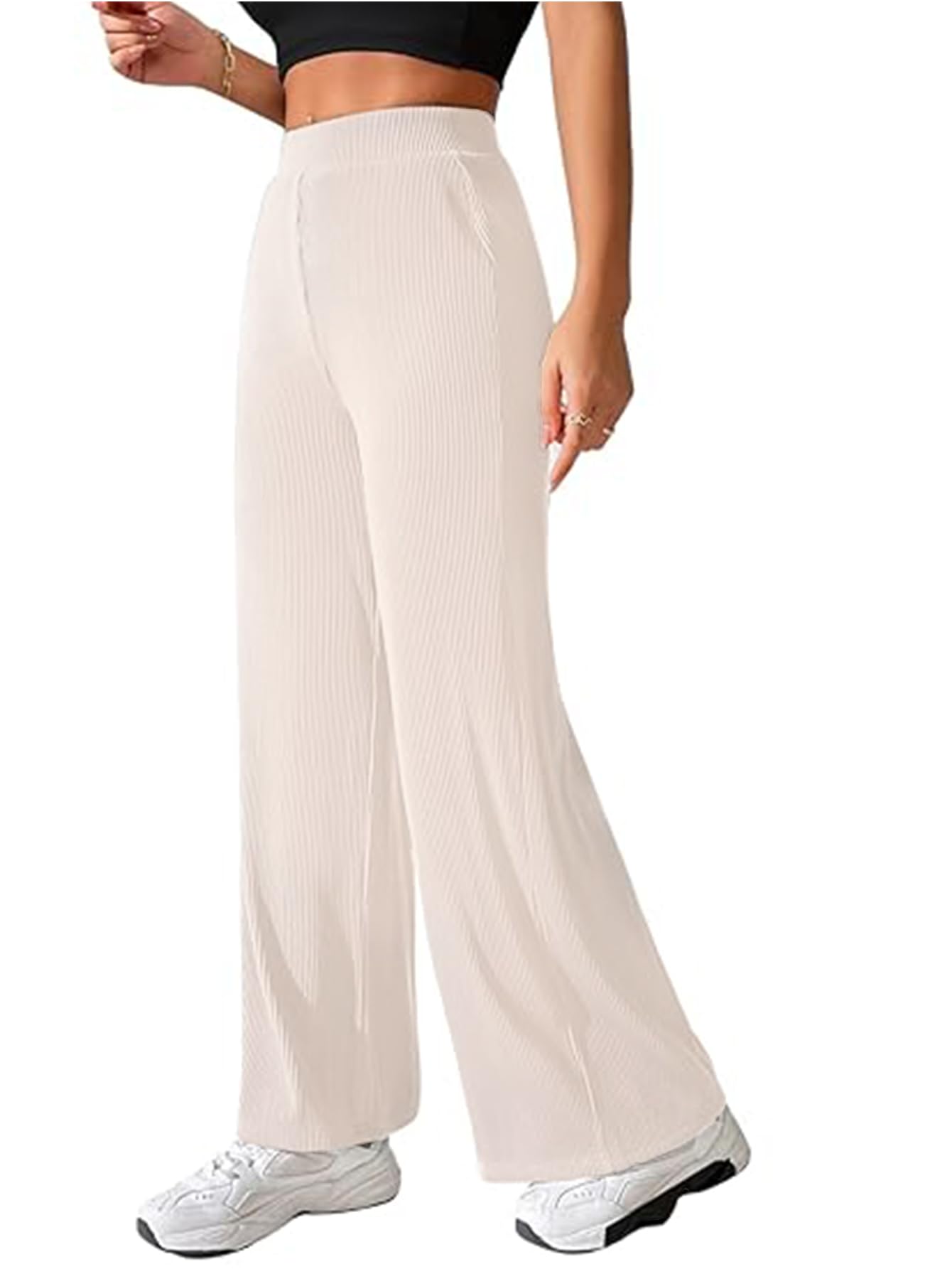 preneum Prenuem Women’s High Waist Flared Korean Trousers, Trendy Casual Wear for Daily & Travel Use (Available in Plus Size)-picture-50