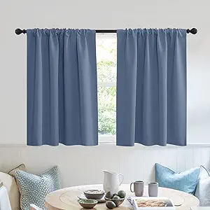 RYB HOME RV Curtains for Camper Windows - Soft Thermal Insulated Small Window Curtain Tiers for Cafe Kitchen Bedroom Basement Glass Door Window, W 42 x L 30 inches, Stone Blue, 2 Panels