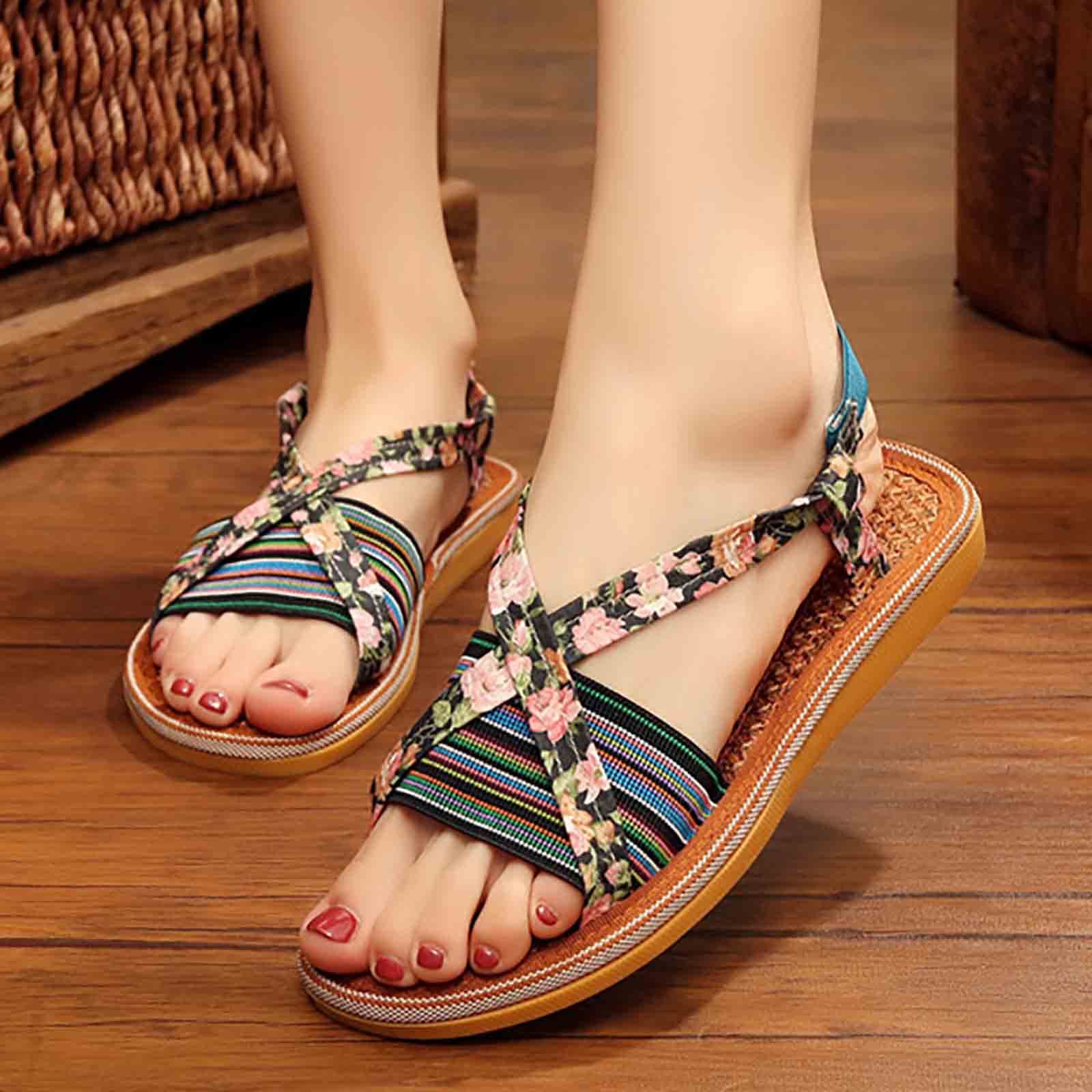 Sandali da Donna Appartamenti Estivi Pantofole Piatte Casual Scarpe da Spiaggia Comode Scarpe da Passeggio Casual