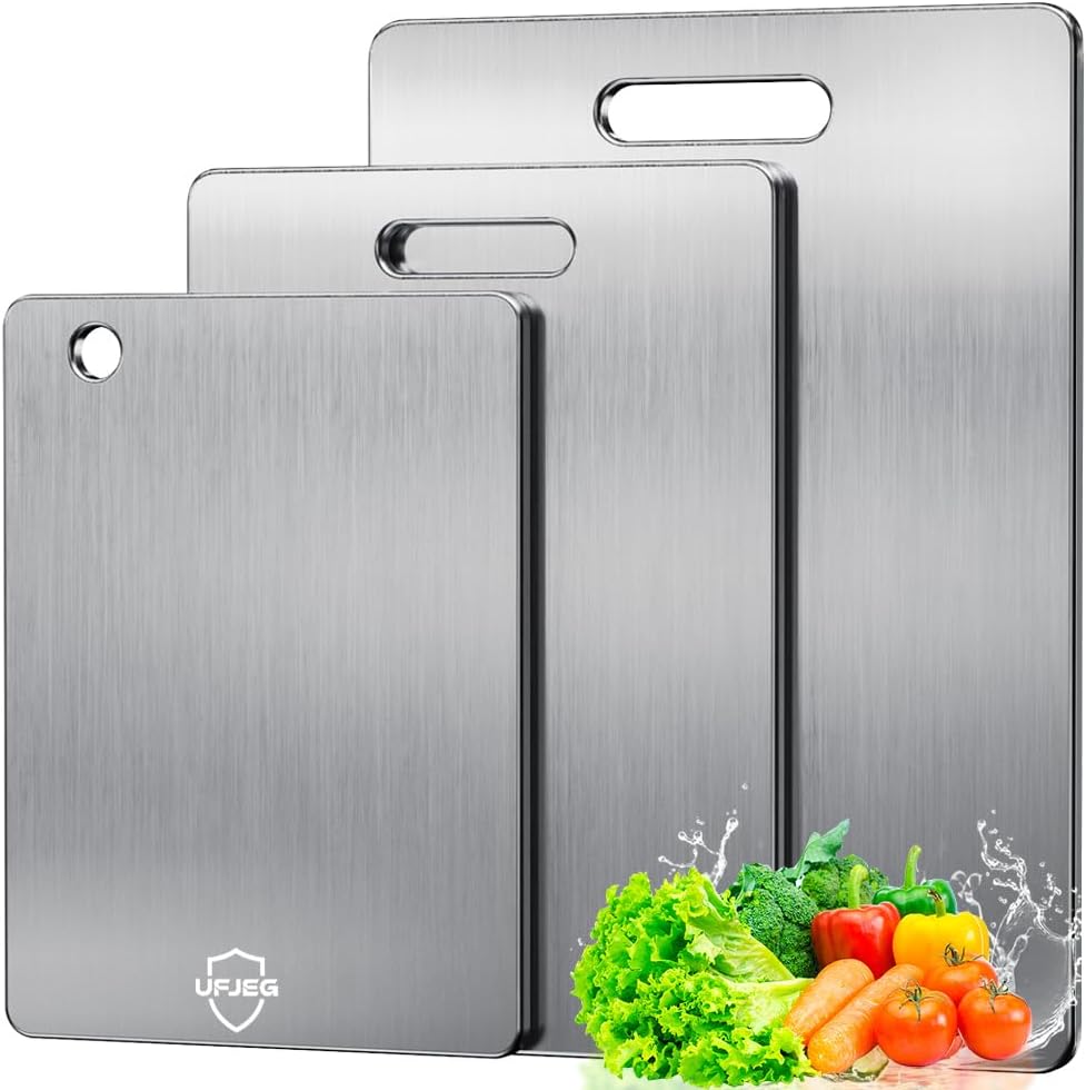 Titanium Cutting Board Set of 3, Titanium Cutting Boards for Kitchen, Non Toxic, Double-Sided Food Grade Chopping Board for Cutting Meat Vegetable Fruit, Outdoor Camping 15.6"L x 0.1"W