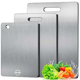 Titanium Cutting Board Set of 3, Titanium Cutting Boards for Kitchen, Non Toxic, Double-Sided Food Grade Chopping Board for Cutting Meat Vegetable Fruit, Outdoor Camping - Amazon product rated Grade A