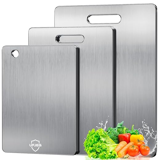 Titanium Cutting Board Set of 3, Titanium Cutting Boards for Kitchen, Non Toxic, Double-Sided Food Grade Chopping Board for Cutting Meat Vegetable Fruit, Outdoor Camping